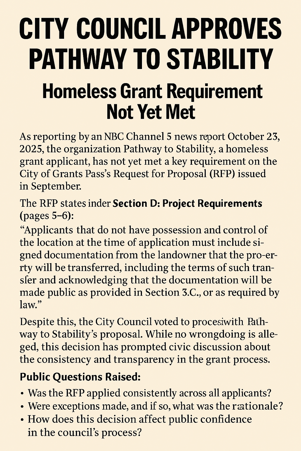 Read more about the article City Council Decision on Homeless Grant Raises Transparency Concerns